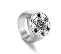 EUEAVAN Metatron Cube Ring for Men Sacred Geometry Seals of Archangel Angel Metatron Ring Spiritual Protection Talisman Spiritual Positive Energy Jewelry Kabbalah Gift，Silver：11(US Size)