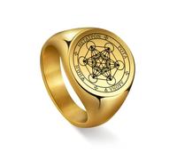 EUEAVAN Metatron Cube Ring for Men Sacred Geometry Seals of Archangel Angel Metatron Ring Spiritual Protection Talisman Spiritual Positive Energy Jewelry Kabbalah Gift，gold 2：8(US Size)