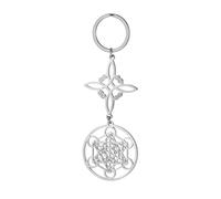 EUEAVAN Metatron Cube Witch Knot Keychain Celtic Triquetra Trinity Sacred Geometry Keyring Seals of Archangel Talisman (silver)