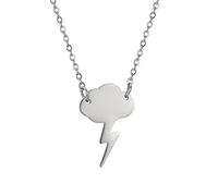 EUEAVAN Minimalist Thunder bolt Lightning Pendant Necklace Weather Storm Cloud Thunder White Cloud Nature Inspired Choker Fashion Stainless Steel Jewelry Gifts Girls Teens Women (silver)