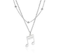 EUEAVAN Music Note Necklace for Woman Treble Clef Note Bass Notes Pendant Soundtrack Music Lover Gift Musician Clef Elements Jewelry Minimalist Necklace (double layers silver)