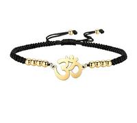 EUEAVAN OM OHM AUM Sanskrit Symbols Spiritual Bracelet luck Couple Charm Jade Thread Bangle Yoga Amulet Anklets Jewelry Accessories, M, Stainless Steel, no gemstone