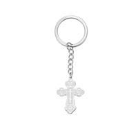 EUEAVAN Orthodox Cross Keychain Byzantine Russian Cross Keyring IC XC NIKA Jesus Crucifix Religious Jewelry (silver)
