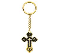 EUEAVAN Orthodox Cross Keychain Byzantine Russian Cross Keyring IC XC NIKA Jesus Crucifix Religious Jewelry (black-gold)