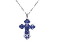 EUEAVAN Orthodox Cross Necklace for Women Russian IC XC NIKA Cross Jesus Christ Medallion Pendant Greek Byzantine Amulet Eastern Religious Jewelry Christian Catholic Gift for Men (blue-silver)