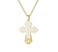 EUEAVAN Orthodox Cross Necklace for Women Russian IC XC NIKA Cross Jesus Christ Medallion Pendant Greek Byzantine Amulet Eastern Religious Jewelry Christian Catholic Gift for Men (white-gold)