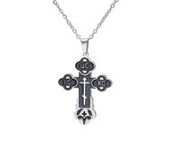 EUEAVAN Orthodox Cross Necklace for Women Russian IC XC NIKA Cross Jesus Christ Medallion Pendant Greek Byzantine Amulet Eastern Religious Jewelry Christian Catholic Gift for Men (black-silver)