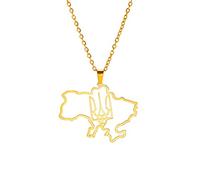 EUEAVAN Outline Ukraine Map Necklace Ukraine Symbol Pendant Map Ukraine Trident Ukraine Coat of Arms Patriotic gift Ukraine Souvenir Patriotic Jewelry Woman (gold3)