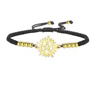 EUEAVAN Pentagram Sun Bracelet Adjustable Witchcraft Cross Couple Bracelet Five-Pointed Star Witchcraft Amulet Jewellery Gift for Women and Men (black-gold)