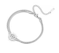 EUEAVAN Pentagram Sun Bracelet Adjustable Witchcraft Cross Couple Bracelet Five-Pointed Star Witchcraft Amulet Jewellery Gift for Women and Men (layerd silver)