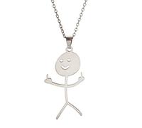 EUEAVAN Personalized Funny Doodle Pendant Necklace Middle Finger Trendy Cool Statement Creative Choker Unique Stainless Steel Handmade Friendship Jewelry Gift Boy Girl Women Teen