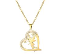 EUEAVAN Princess Wendy Tinkerbell Necklace Pixie Elf Magical Dancer Ballet Heart Cubic Zirconia Pendant Angel Wings Jewelry Fairy Tale Quote Gift for Women (gold)