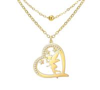 EUEAVAN Princess Wendy Tinkerbell Necklace Pixie Elf Magical Dancer Ballet Heart Cubic Zirconia Pendant Angel Wings Jewelry Fairy Tale Quote Gift for Women (layered gold)
