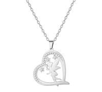 EUEAVAN Princess Wendy Tinkerbell Necklace Pixie Elf Magical Dancer Ballet Heart Cubic Zirconia Pendant Angel Wings Jewelry Fairy Tale Quote Gift for Women (silver)