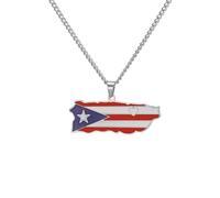 EUEAVAN Puerto Rico Map Necklace Puerto Rican Flag Pendant Stainless Steel Heart Country Pattern Boricua Patriotic Jewelry Souvenirs Gift for Women Men (silver)