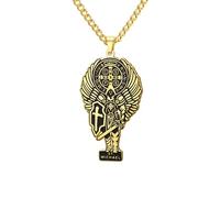 EUEAVAN Saint Michael Necklace for Men Women Archangel Michael Pendant Vintage Ancient Amulet Pendant Jewelry Gift (Rope Chain, Gold)