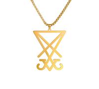 EUEAVAN Sigil of Lucifer Pendant Necklace Stainless Steel Satanic Symbol Pendant Necklace Seal of Satan Lucifer Pendant Pagan Wiccan Jewelry Religious Necklace (Gold)