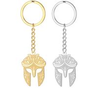 EUEAVAN Spartan Warrior Helmet Keychain Ancient Greek Warrior Protection Amulet Nordic Gothic Religious jewelry Gift for Men, Silver+gold, Medium