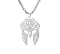 EUEAVAN Spartan Warrior Helmet Pendant Necklace for Men and Women Box Chain Necklace Vintage Ancient Amulet Pendant Jewelry Gift (Sliver)