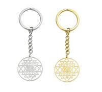 EUEAVAN Sri Yantra Chakra Keychain Sacred Geometry Keyring Hinduism Symbol Amulet Talisman Hindu Meditation Religion Jewelry, Silver+gold, Medium