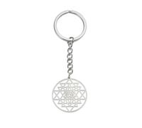 EUEAVAN Sri Yantra Chakra Keychain Sacred Geometry Keyring Hinduism Symbol Amulet Talisman Hindu Meditation Religion Jewelry, Silver, Medium