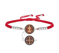 EUEAVAN St Benedict Medal Bracelet Adjustable Handmade Braided Bead San Benito Exorcism Cross Bracelet Patron Saint Amulet Christian Jewelry Religious Catholic Gifts, adjustable, Stainless Steel, no