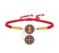 EUEAVAN St Benedict Medal Bracelet Adjustable Handmade Braided Bead San Benito Exorcism Cross Bracelet Patron Saint Amulet Christian Jewelry Religious Catholic Gifts, adjustable, Stainless Steel, no