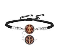 EUEAVAN St Benedict Medal Bracelet Adjustable Handmade Braided Bead San Benito Exorcism Cross Bracelet Patron Saint Amulet Christian Jewelry Religious Catholic Gifts, adjustable, Stainless Steel, no