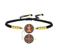 EUEAVAN St Benedict Medal Bracelet Adjustable Handmade Braided Bead San Benito Exorcism Cross Bracelet Patron Saint Amulet Christian Jewelry Religious Catholic Gifts, adjustable, Stainless Steel, no