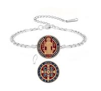 EUEAVAN St Benedict Medal Bracelet Adjustable Handmade Braided Bead San Benito Exorcism Cross Bracelet Patron Saint Amulet Christian Jewelry Religious Catholic Gifts, adjustable, Stainless Steel, no