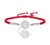EUEAVAN St Benedict Medal Bracelet Handmade Lucky Red Rope Double Sided San Benito Bracelet Cross Patron Saint Amulet Christian Catholic Jewelry Religious GIft for Women Men (Round silver-red)