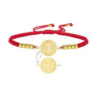 EUEAVAN St Benedict Medal Bracelet Handmade Lucky Red Rope Double Sided San Benito Bracelet Cross Patron Saint Amulet Christian Catholic Jewelry Religious GIft for Women Men (Round gold -red)