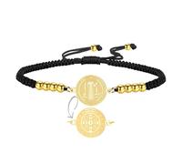 EUEAVAN St Benedict Medal Bracelet Handmade Lucky Red Rope Double Sided San Benito Bracelet Cross Patron Saint Amulet Christian Catholic Jewelry Religious GIft for Women Men (Round gold -black)