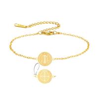 EUEAVAN St Benedict Medal Bracelet Handmade Lucky Red Rope Double Sided San Benito Bracelet Cross Patron Saint Amulet Christian Catholic Jewelry Religious GIft for Women Men (Round gold)