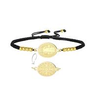 EUEAVAN St Benedict Medal Bracelet Handmade Lucky Red Rope Double Sided San Benito Bracelet Cross Patron Saint Amulet Christian Catholic Jewelry Religious GIft for Women Men (gold-black)
