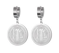 EUEAVAN St Benedict Medal Earrings Double Sided San Benito Earrings Patron Saint Exorcism Cross Amulet Christian Catholic Jewelry Religious Gift for Women