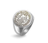 EUEAVAN St Benedict Medal Ring San Benito Ring Patron Saint Exorcism Cross Amulet Christian Catholic Religious Jewelry Religious GIft for Men Women, Stainless Steel, No Gemstone