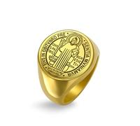 EUEAVAN St Benedict Medal Ring San Benito Ring Patron Saint Exorcism Cross Amulet Christian Catholic Religious Jewelry Religious GIft for Men Women, Stainless Steel, No Gemstone