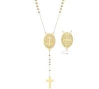 EUEAVAN St Benedict Medal Y Necklace Double Sided Medalla De San Benito Cross Rosary Pendant Exorcism Amulet Christian Catholic Jewelry Religion Gift for Women (gold)
