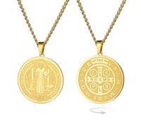 EUEAVAN St Benedict Medal Y Necklace Double Sided Medalla De San Benito Cross Rosary Pendant Exorcism Amulet Christian Catholic Jewelry Religion Gift for Women, M, Stainless Steel, No Gemstone