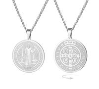 EUEAVAN St Benedict Medal Y Necklace Double Sided Medalla De San Benito Cross Rosary Pendant Exorcism Amulet Christian Catholic Jewelry Religion Gift for Women, M, Stainless Steel, No Gemstone