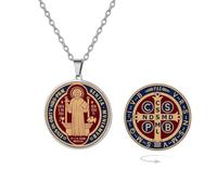 EUEAVAN St Benedict Medal Y Necklace Double Sided Medalla De San Benito Cross Rosary Pendant Exorcism Amulet Christian Catholic Jewelry Religion Gift for Women, M, Stainless Steel, No Gemstone