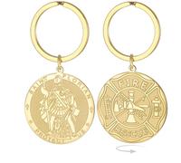 EUEAVAN St Florian Keychain for Men Patron Double-sided Saint Firefighter Medal Amulet Catholic Gift Fireman Accessories, Gold, Medium