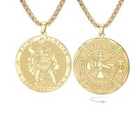 EUEAVAN St Florian Necklace for Men Patron Double-sided Saint Firefighter Medal Pendant Religious Protection Amulet Jewelry Catholic Christian Gift Fireman Accessories (gold)