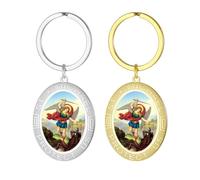 EUEAVAN St. Michael Keychain Seals of The 7 Archangels Defeating Satan Medal Guardian Angel Talisman Catholic Jewelry Faith Gift (silver+gold)