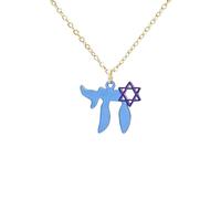 EUEAVAN Star Of David Chai Necklace Hexagram Jewish Star Pendant Hebrew Chai Lucky Amulet Kabbalah Blessing Religious Jewelry Israel Hanukkah Gift for Women, Medium, Stainless Steel, No Gemstone