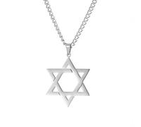 EUEAVAN Star Of David Chai Necklace Six-Pointed Hexagram Jewish Star Pendant Hebrew Chai Lucky Amulet Kabbalah Blessing Religious Jewelry Israel Hanukkah Gift for Men Women, Medium, Stainless Steel