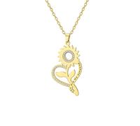 EUEAVAN Sunflower Necklace for Women Rhinestones You Are My Sunshine Heart Pendant Dainty Clover Flower Jewelry Gifts for Mom, M, Stainless Steel, No Gemstone