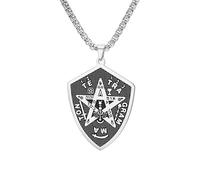 EUEAVAN Tetragrammaton Pentagram Necklace for Men YHVH YHWH Jehovah Pentacle Pendant Yeshua Blessed Prayer Hebrew Names of God Wicca Amulet Jewelry Gift for Christian (silver)