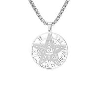 EUEAVAN Tetragrammaton Pentagram Necklace for Men YHVH YHWH Jehovah Pentacle Yeshua Blessed Prayer Hebrew Names of God Wicca Amulet Religion Jewelry Gift for Christian (silver)